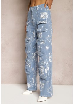 Niebieskie Jeansy Cargo z Szerokimi Kieszeniami i Efektem Sprania Xallia ze sklepu Renee odzież w kategorii Jeansy damskie - zdjęcie 169496544