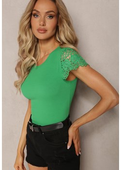 Zielona Prążkowana Bluzka z Cekinami i Koronkowymi Wstawkami Thaleni ze sklepu Renee odzież w kategorii Bluzki damskie - zdjęcie 169496581