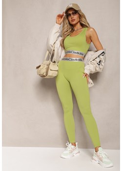 Zielone Sportowe Legginsy Elastyczne z Ozdobną Szeroką Gumą w Pasie Larnode ze sklepu Renee odzież w kategorii Spodnie damskie - zdjęcie 169496691