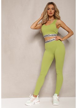 Zielone Sportowe Legginsy Elastyczne z Ozdobną Szeroką Gumą w Pasie Larnode ze sklepu Renee odzież w kategorii Spodnie damskie - zdjęcie 169496692