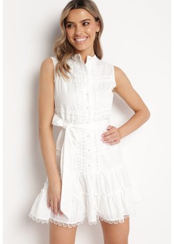 Biała Sukienka Mini Bez Rękawów z Wiązanym Paskiem Ilwenith ze sklepu Born2be Odzież w kategorii Sukienki - zdjęcie 169497032