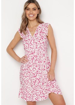 Biało-Różowa Wiskozowa Sukienka Mini na Ramiączkach z Kwiatowym Wzorem Gwalen ze sklepu Born2be Odzież w kategorii Sukienki - zdjęcie 169497124
