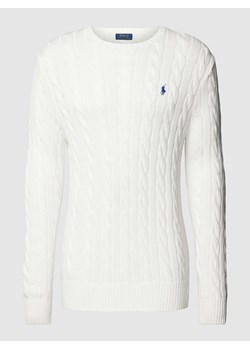 Sweter z dzianiny ze ściegiem warkoczowym i naszywką z logo ze sklepu Peek&Cloppenburg  w kategorii Swetry męskie - zdjęcie 169499754