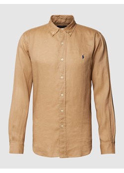 Koszula lniana o kroju custom fit z wyhaftowanym logo ze sklepu Peek&Cloppenburg  w kategorii Koszule męskie - zdjęcie 169499811