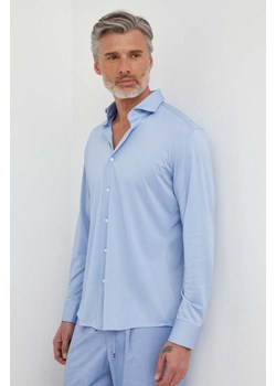 BOSS koszula męska kolor niebieski slim z kołnierzykiem włoskim 50503533 ze sklepu ANSWEAR.com w kategorii Koszule męskie - zdjęcie 169518503