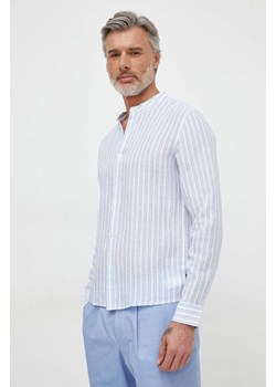 Michael Kors koszula lniana kolor niebieski regular ze stójką ze sklepu ANSWEAR.com w kategorii Koszule męskie - zdjęcie 169518583