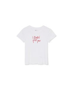 Cropp - Biała koszulka z napisem - biały ze sklepu Cropp w kategorii Bluzki damskie - zdjęcie 169531220