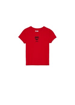 Cropp - Czerwona koszulka z nadrukiem - czerwony ze sklepu Cropp w kategorii Bluzki damskie - zdjęcie 169531224