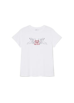 Cropp - Biała koszulka z nadrukiem i haftem - biały ze sklepu Cropp w kategorii Bluzki damskie - zdjęcie 169531231