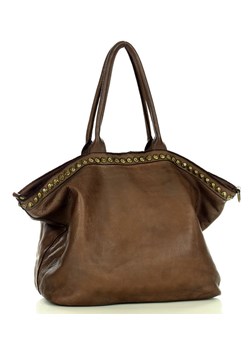 Duża torebka skórzana oversize style shopper bag - MARCO MAZZINI czekoladowy brąz ze sklepu Verostilo w kategorii Torby Shopper bag - zdjęcie 169536964