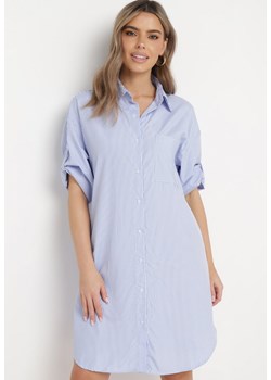 Jasnoniebieska Koszulowa Sukienka z Bawełny w Paski Ailoa ze sklepu Born2be Odzież w kategorii Sukienki - zdjęcie 169539243