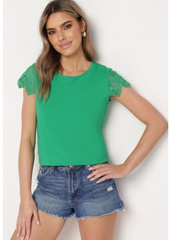 Zielona Bawełniana Bluzka Ozdobiony Koronką i Cekinami Lorniwe ze sklepu Born2be Odzież w kategorii Bluzki damskie - zdjęcie 169539554