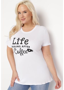 Biały T-shirt z Okrągłym Dekoltem i Napisem Aeterria ze sklepu Born2be Odzież w kategorii Bluzki damskie - zdjęcie 169540000