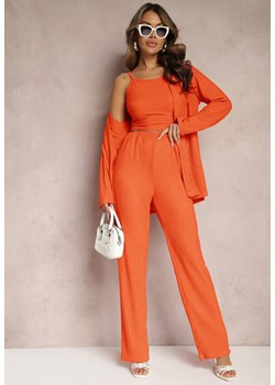 Pomarańczowy 3-częściowy Plisowany Komplet z Topem Koszulą i Spodniami Vinett ze sklepu Renee odzież w kategorii Komplety i garnitury damskie - zdjęcie 169543484