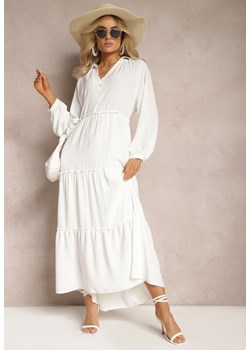 Biała Rozkloszowana Sukienka Maxi z Falbankami i Kołnierzykiem Rehtima ze sklepu Renee odzież w kategorii Sukienki - zdjęcie 169543524