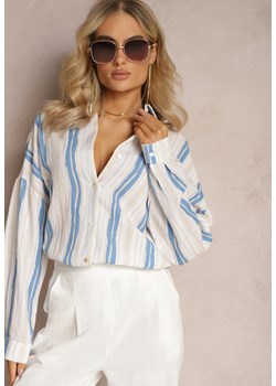 Beżowo-Niebieska Casualowa Koszula z Bawełny w Paski Sileata ze sklepu Renee odzież w kategorii Koszule damskie - zdjęcie 169543542