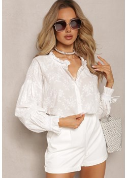 Biała Koszula z Bawełny z Delikatnym Haftem Nikoridie ze sklepu Renee odzież w kategorii Koszule damskie - zdjęcie 169543650