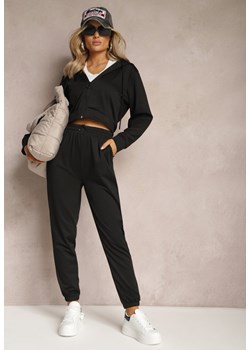 Czarny Komplet Dresowy 2 Częściowy Luźne Spodnie i Bluza z Kapturem Fivana ze sklepu Renee odzież w kategorii Dresy damskie - zdjęcie 169543774