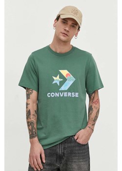 Converse t-shirt bawełniany męski kolor zielony z nadrukiem ze sklepu ANSWEAR.com w kategorii T-shirty męskie - zdjęcie 169544590