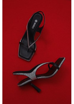 Estro: Czarne sandały damskie z cienkich pasków na obcasie z kryształkami ze sklepu Estro w kategorii Sandały damskie - zdjęcie 169558460