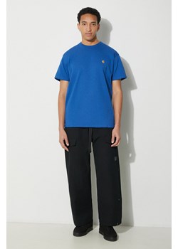 Carhartt WIP t-shirt bawełniany S/S Chase T-Shirt męski kolor niebieski gładki I026391.22KXX ze sklepu PRM w kategorii T-shirty męskie - zdjęcie 169564691