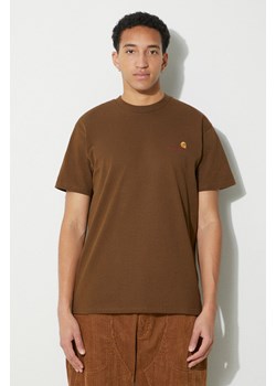 Carhartt WIP t-shirt bawełniany S/S American Script T-Shirt męski kolor brązowy z aplikacją I029956.1ZDXX ze sklepu PRM w kategorii T-shirty męskie - zdjęcie 169564693