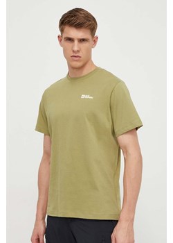 Jack Wolfskin t-shirt bawełniany męski kolor zielony gładki 1808382 ze sklepu ANSWEAR.com w kategorii T-shirty męskie - zdjęcie 169567421
