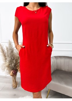 Czerwona Sukienka z Kieszeniami ze sklepu ModnaKiecka.pl w kategorii Sukienki - zdjęcie 169585293