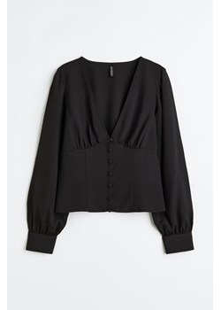H & M - Krepowana bluzka z guzikami - Czarny ze sklepu H&M w kategorii Bluzki damskie - zdjęcie 169590484