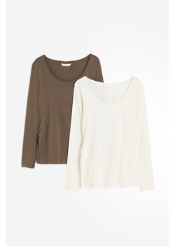 H & M - MAMA Bawełniany top 2-pak - Beżowy ze sklepu H&M w kategorii Bluzki ciążowe - zdjęcie 169590681