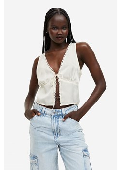 H & M - Satynowy top z wiązaniem - Biały ze sklepu H&M w kategorii Bluzki damskie - zdjęcie 169591273