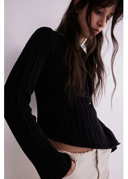 H & M - Prążkowany sweter z asymetrycznym dołem - Czarny ze sklepu H&M w kategorii Swetry damskie - zdjęcie 169591611