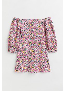 H & M - Kreszowana sukienka z odkrytymi ramionami - Różowy ze sklepu H&M w kategorii Sukienki - zdjęcie 169591722