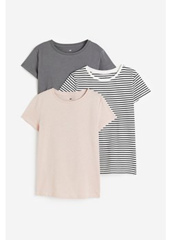 H & M - Bawełniany T-shirt 3-pak - Szary ze sklepu H&M w kategorii Bluzki dziewczęce - zdjęcie 169592293