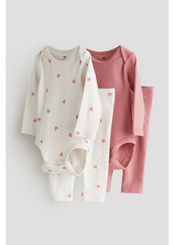 H & M - Komplet z bawełnianego dżerseju 4-częściowy - Różowy ze sklepu H&M w kategorii Komplety niemowlęce - zdjęcie 169592440