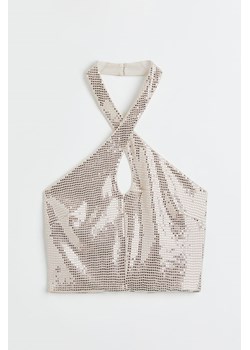 H & M - Cekinowy top z mocowaniem na szyi - Beżowy ze sklepu H&M w kategorii Bluzki damskie - zdjęcie 169592543