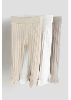 H & M - Bawełniane legginsy w prążki 3-pak - Brązowy ze sklepu H&M w kategorii Legginsy niemowlęce - zdjęcie 169594600