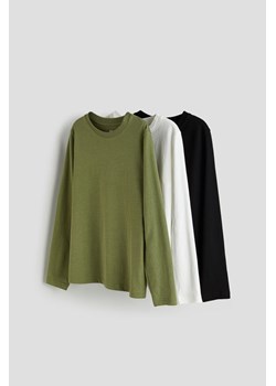 H & M - T-shirt z długim rękawem 3-pak - Zielony ze sklepu H&M w kategorii T-shirty chłopięce - zdjęcie 169596021