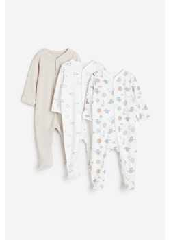 H & M - Piżama jednoczęściowa z pełnymi stópkami 3-pak - Beżowy ze sklepu H&M w kategorii Piżamy dziecięce - zdjęcie 169596031
