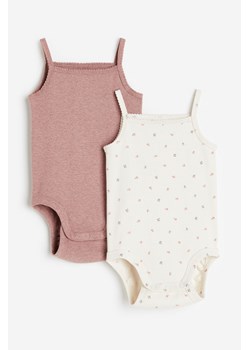 H & M - Dżersejowe body w prążki 2-pak - Różowy ze sklepu H&M w kategorii Body niemowlęce - zdjęcie 169596142