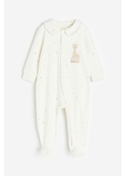 H & M - Welurowa piżama jednoczęściowa z kołnierzykiem - Biały ze sklepu H&M w kategorii Odzież dla niemowląt - zdjęcie 169596174