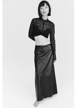 H & M - Krótki koronkowy top ze skręconym detalem - Czarny ze sklepu H&M w kategorii Bluzki damskie - zdjęcie 169596584