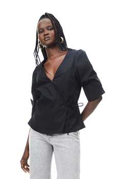 H & M - Kopertowy top z popeliny - Czarny ze sklepu H&M w kategorii Bluzki damskie - zdjęcie 169597504