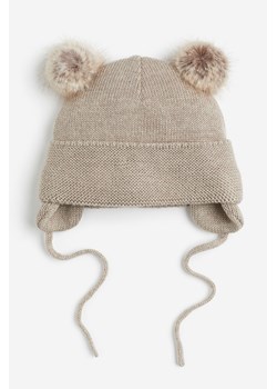 H & M - Ocieplana dzianinowa czapka z nausznikami - Brązowy ze sklepu H&M w kategorii Czapki dziecięce - zdjęcie 169597733