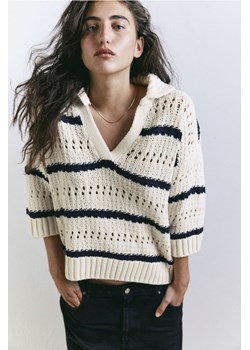 H & M - Ażurowy sweter z kołnierzykiem - Beżowy ze sklepu H&M w kategorii Swetry damskie - zdjęcie 169597804