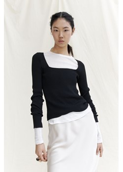 H & M - Dzianinowy top z dekoltem karo - Czarny ze sklepu H&M w kategorii Bluzki damskie - zdjęcie 169598282
