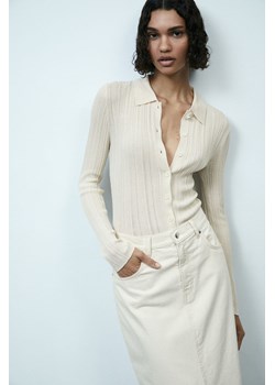 H & M - Kardigan w prążki z kołnierzykiem - Beżowy ze sklepu H&M w kategorii Swetry damskie - zdjęcie 169598351