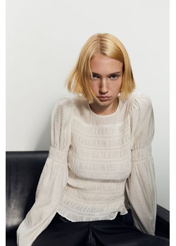 H & M - Elastycznie marszczony top - Biały ze sklepu H&M w kategorii Bluzki damskie - zdjęcie 169598433