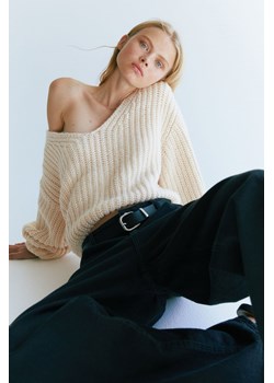 H & M - Sweter o splocie w prążki - Biały ze sklepu H&M w kategorii Swetry damskie - zdjęcie 169598474