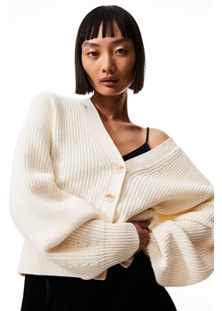 H & M - Kardigan w prążki - Biały ze sklepu H&M w kategorii Swetry damskie - zdjęcie 169599292
